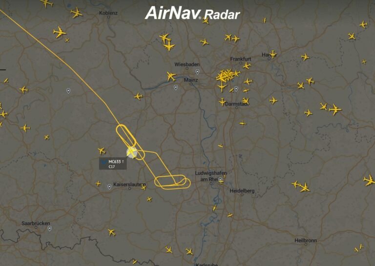 An US Air Force C-17 Globemaster is declaring an emergency and dumping fuel near Frankfurt