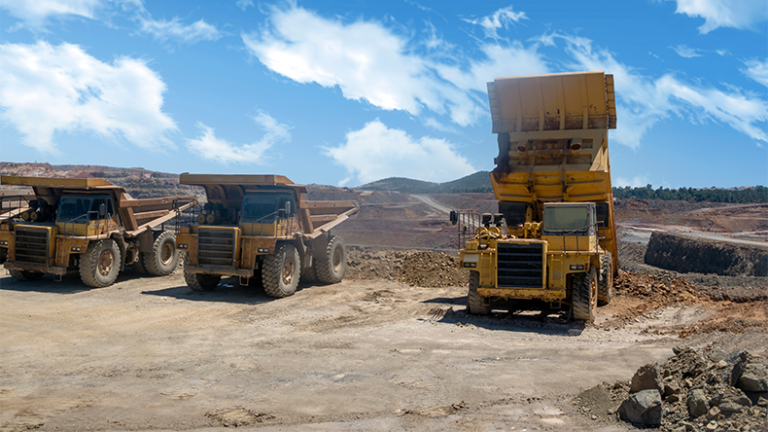 Trucks in an open-cast mine