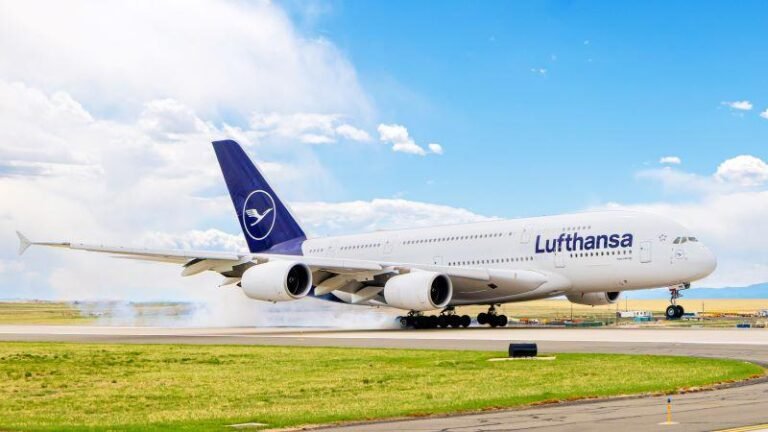 Lufthansa A380 Lands at Denver Ap 30 2025
