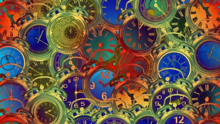 Is time a fundamental part of reality: A quiet revolution in physics suggests not A series of blue and red and green and orange analog clocks all superimposed on each other