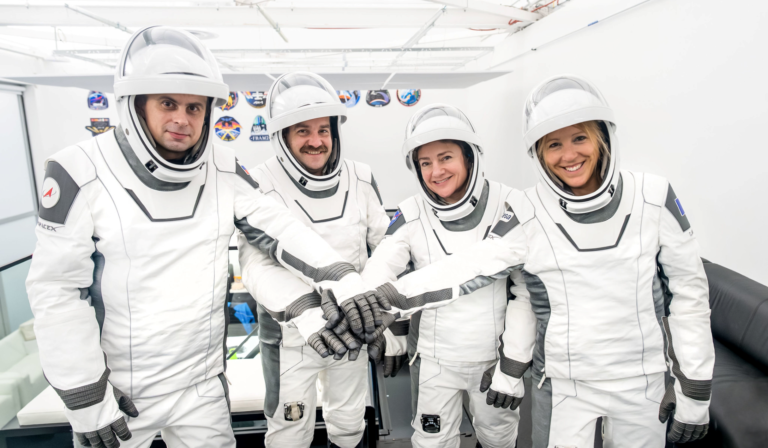 Pictured from left: Roscosmos cosmonaut Andrey Fedyaev, NASA astronauts Jack Hathaway and Jessica Meir, and ESA (European Space Agency) astronaut Sophie Adenot.