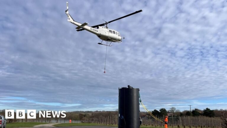 Southern Water deliver treatment tanks to Pembury by helicopter