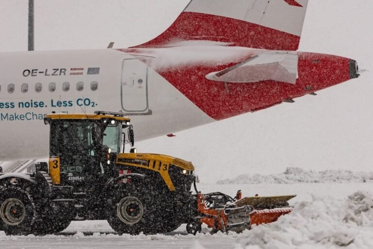 Vienna Airport suspends flights as staff try to clear snow