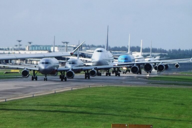 Aircraft on the taxiway waiting to take off