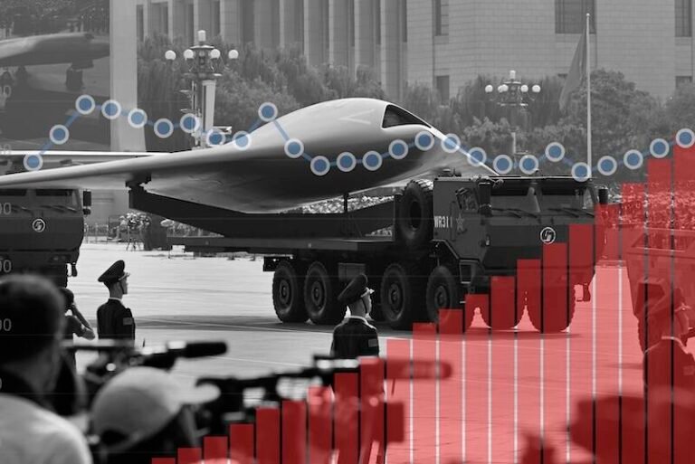 Budget Brief: Chinese Defense Spending Outpaces Economic Growth chinese ucav overlaid with chart
