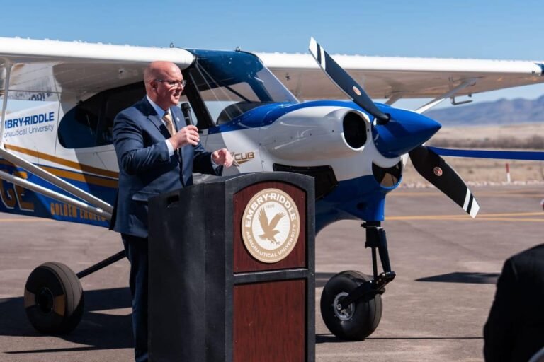 Embry-Riddle Opens ‘Cutting-Edge’ Flight Training Center in Arizona Embry Riddle Aeronautical University chancellor Ken Witcher Prescott Arizona ribbon cutting
