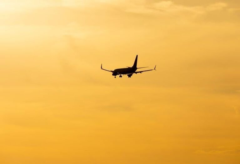 Fuel Crisis Will Lead To ‘Inevitable’ Airfare Price Increase, Walsh Says Yellow sunset with airplane inflight