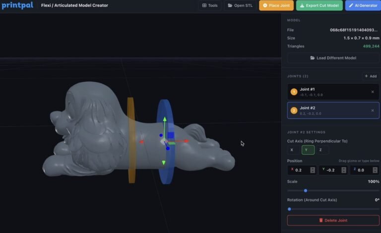 PrintPal’s browser-based tool showing joint placement on an STL model. Image via PrintPal.