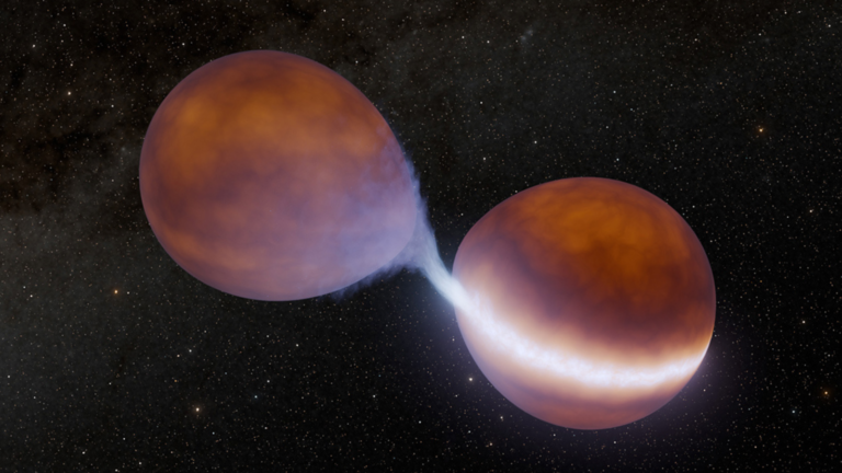 Two brown orbs connected by a white glowing stripe.