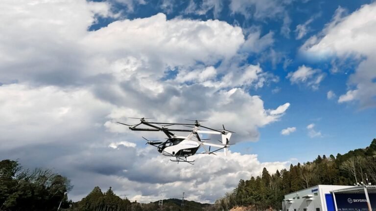SkyDrive SD-05 three-seat eVTOL aircraft in flight during testing in Japan