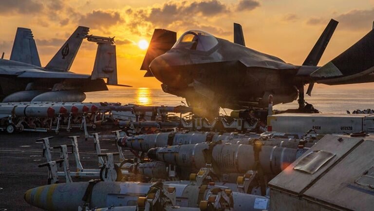 U.S. And Israel Attempt Regime Change In Iran From 20,000 Ft. Lockheed Martin F-35s and missiles by the sea