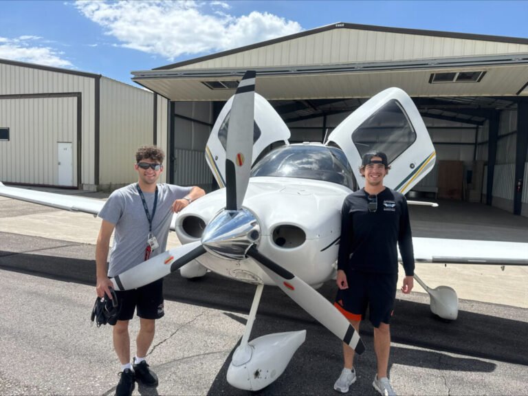 Pilot Blake Freedland (right) and co-captain Dylan Tamaroff flew across the U.S. and Canada in a Cirrus SR22. [Credit: Blake Freedland]