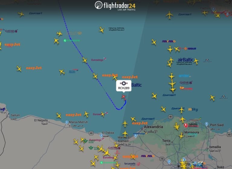 A U.S. Air Force heavy C-17A Globemaster III is declaring an emergency over Mediterranean