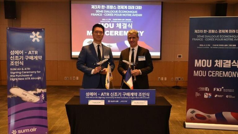 executives pictured as Sum Air orders up to eight ATR 72-600s