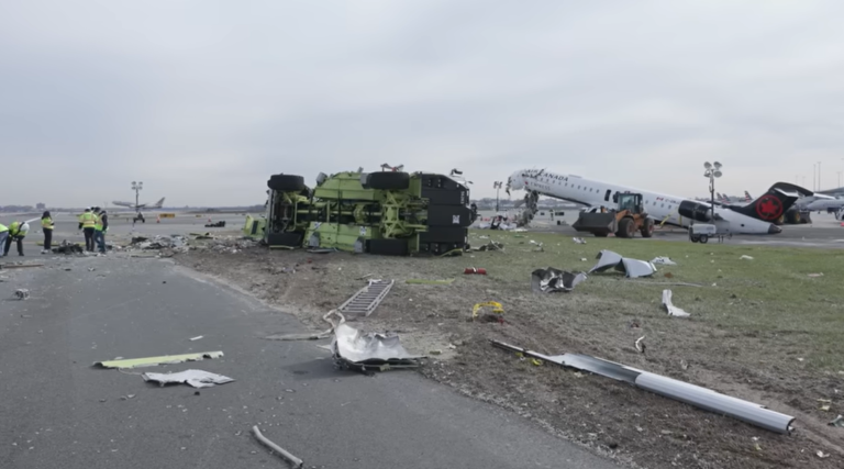 March 25 screenshot of National Transportation Safety Board (NTSB) B-Roll of LaGuardia Airport Runway Collision Between Flight 8646 and Firefighting Truck. (Image: NTSB)