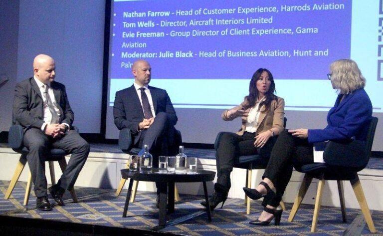 Attitude Critical To Solving Bizav Recruitment Challenges, Panel Says From left to right: Tom Wells, Nathan Farrow, Evie Freeman and Julie Black during the panel session.
