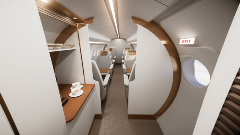 Eight-passenger cabin configuration of the ERA hybrid-electric aircraft with forward galley.
