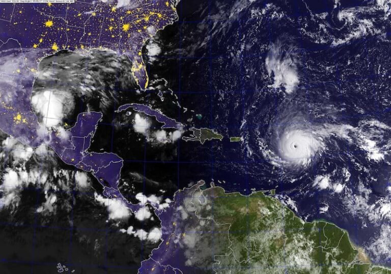 ATLANTIC OCEAN (Sept. 5, 2017) A GOES satellite image showing Hurricane Irma in the Atlantic Ocean. The storm is a category 5 hurricane on the Saffir-Simpson hurricane wind scale. Maximum sustained winds have increased to 175 mph (281 km/h) with higher gusts. Some fluctuations in intensity are likely during the next day or two, but Irma is forecast to remain a powerful category 4 hurricane. Hurricane-force winds extend outward up to 45 miles (75 km) from the center and tropical-storm-force winds extend outward up to 140 miles (220 km). The estimated minimum central pressure is 937 mb (27.67 inches). (U.S. Navy photo/Released) 170905-N-N0101-001