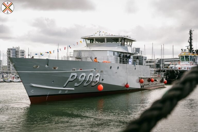 French Shipyard Launches Third Patrol Vessel for Belgian Navy Belgian patrol vessel BNS Vega