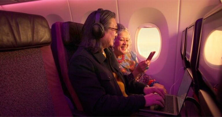 A couple using starlink for their devices inflight