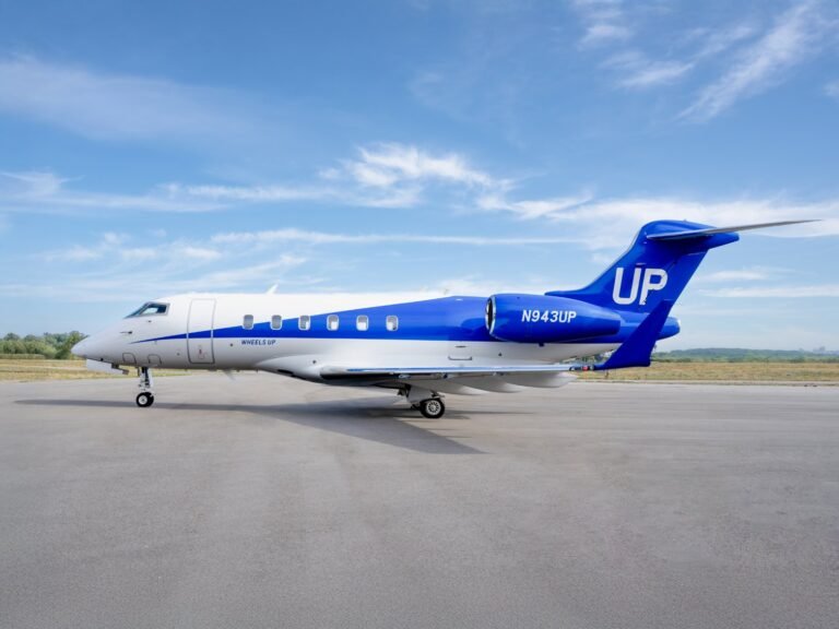 Bombardier Challenger 300 series aircraft with Wheels Up livery