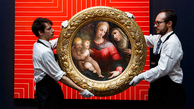 Beccafumi's Madonna and Child (est. $2-3m) from the collection of A. Alfred Taubman is displayed as part of the Frieze week exhibition at Sotheby's.
