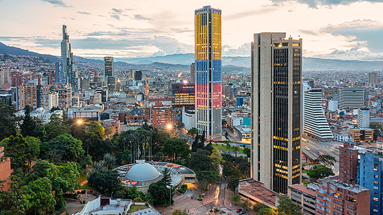 An aerial image of the centre of Bogota, Columbia