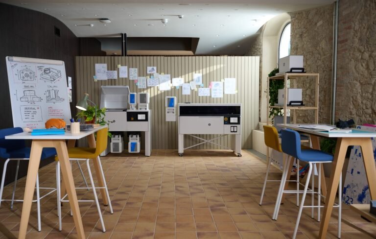 HP Brings Industrial Power to the Engineering Workspace The HP MJF 1200 3D Printer Solution installed in a design studio environment alongside active workspaces. Photo via HP.