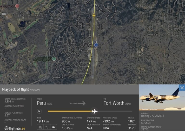Flightradar24 data showing the lowest received altitude value from N705DN’s low pass