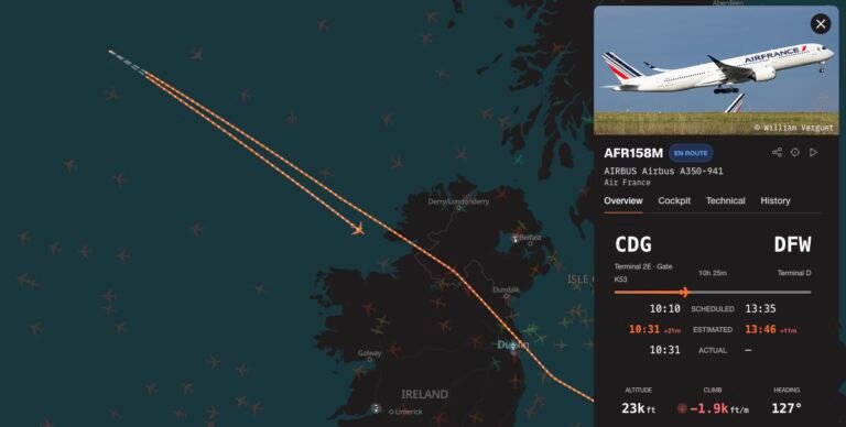 Air France flight AF158 to DFW turned around over Atlantic, crew declaring an emergency