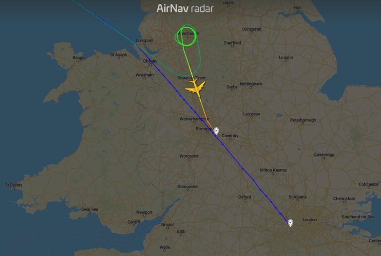 British Airways A380 from SFO to LHR circled over Manchester before diverting to Birmingham