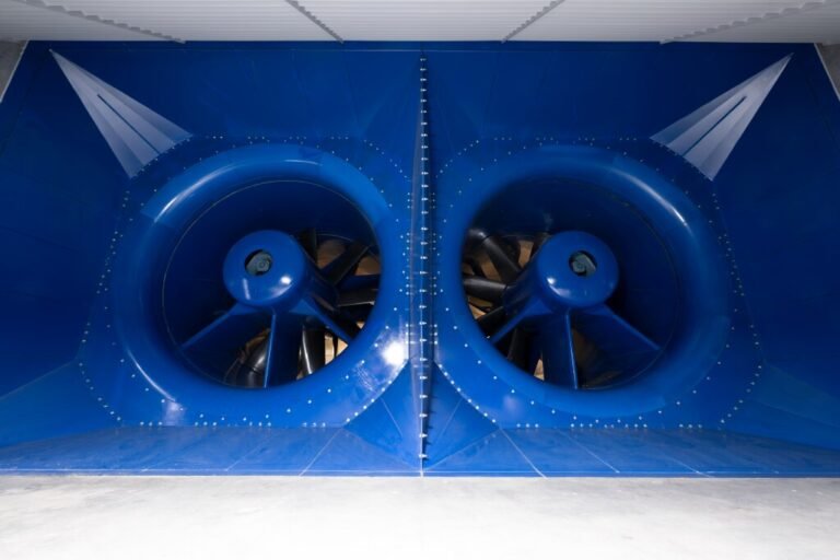 Flight Dynamics Research Facility Characteristics Flight Dynamics Research Facility Characteristics image showing two wind tunnel fan blade sections.