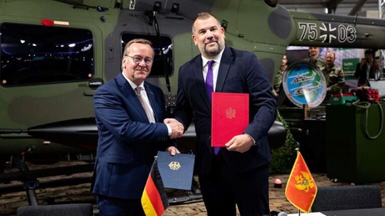 Helicopter Sale To Montenegro Germany’s First G2G Defense Deal German Ministry of Defense Caption: German defense minister Boris Pistorius agreed the government-to-government sale with his Montenegrin counterpart, Dragan Krapović.