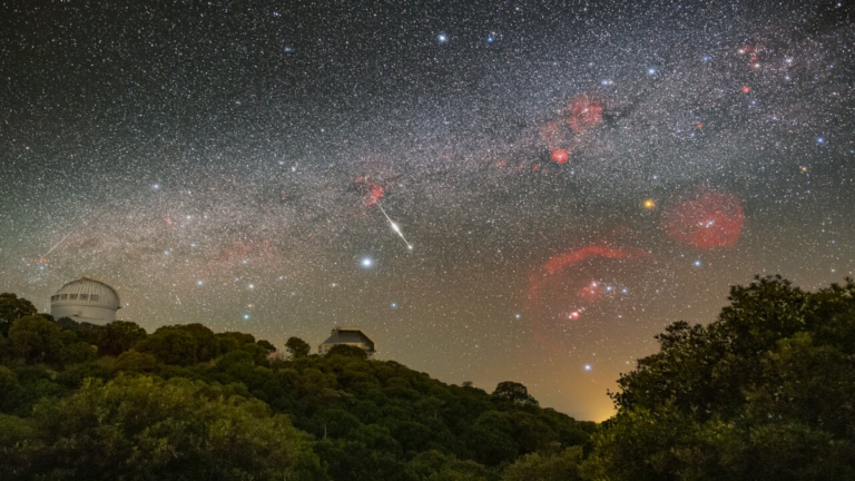 Meteor streaks across the sky above space observatory photo of the day for June 5, 2026