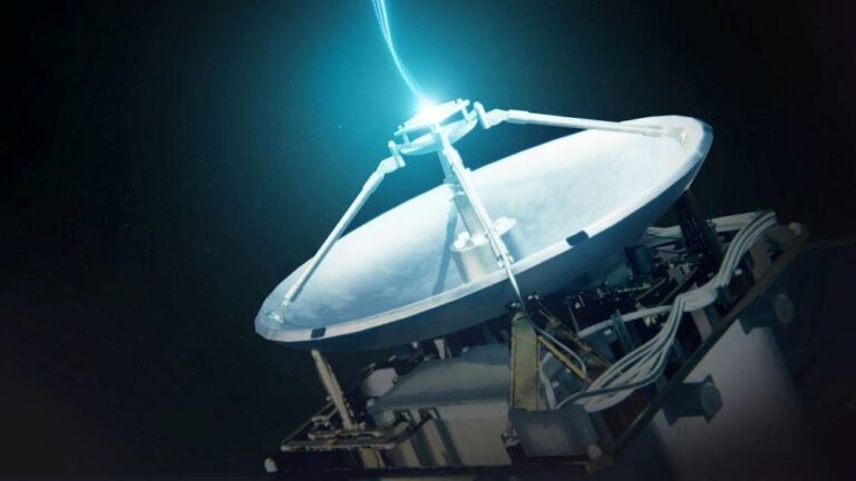 NASA Strives To Expand Commercial Satellite Data Relay Capabilities An artist’s concept of the Polylingual Experimental Terminal (PExT) transmitting data. NASA/Morgan Johnson