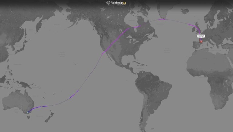 Airbus A350-1000ULR world record flight path from Melbourne to Toulouse