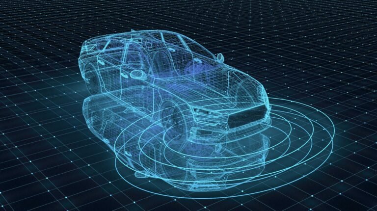 Curiosity Lab launches program to support growth-stage AV companies A schematic diagram of a car against a dark blue background with a grid.