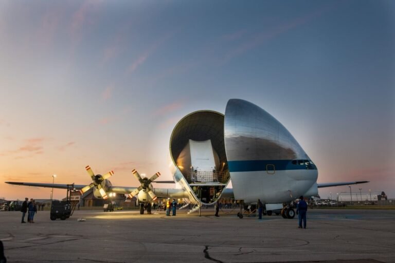 In November 2019, NASA's Super Guppy arrived at Mansfield Lahm Airport with the Orion spacecraft for Artemis I aboard. [Credit: NASA/Bridget Caswell]