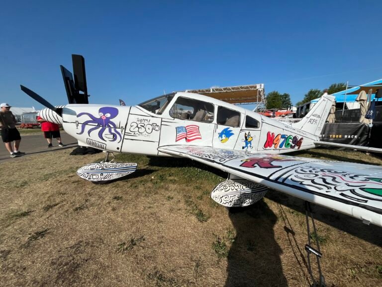 AOPA's giveaway Piper Archer, covered in illustrations [Meg Godlewski]