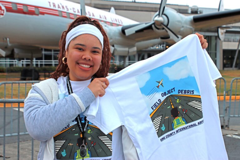 Chauncey Jones designed the T-shirt art for the semiannual Boeing Field FOD Day 2026. [Credit: King County International Airport]