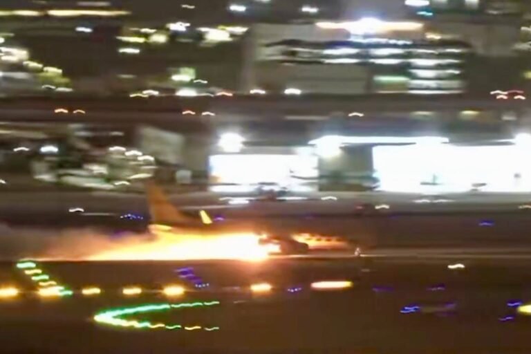 DHL Boeing 737 freighter's wheels erupt in flames at LAX