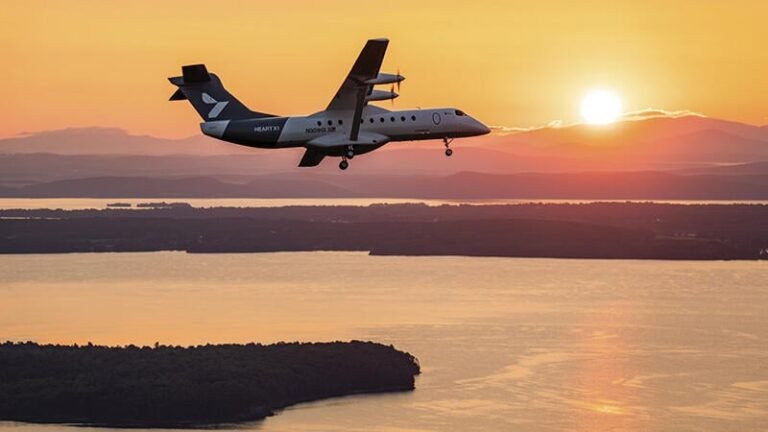 Heart’s X1 Scales Up Electric Aviation Heart X1 flying over water