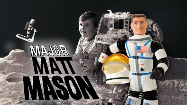 Move over He-Man, Mattel’s Major Matt Mason space toys could still be blasting off for Hollywood An astronaut toy shown in front of a black & white play scene advertising the Major Matt Mason toy line.