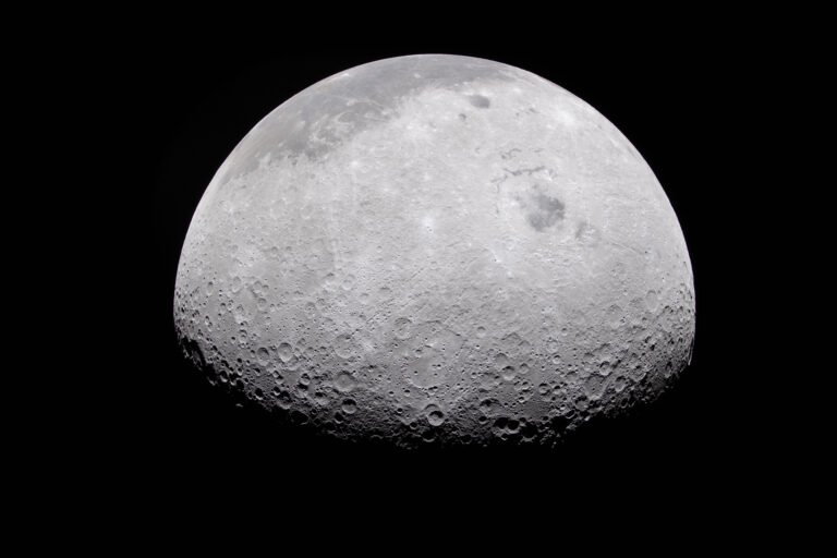 NASA Will Attempt to Observe Rocket Part’s Lunar Impact The Moon's rugged surface is on display in this image. Most of the Moon is visible, with the bottom of the sphere disappearing into the darkness. This line between light and dark is called the terminator. The terminator is lined with many craters.