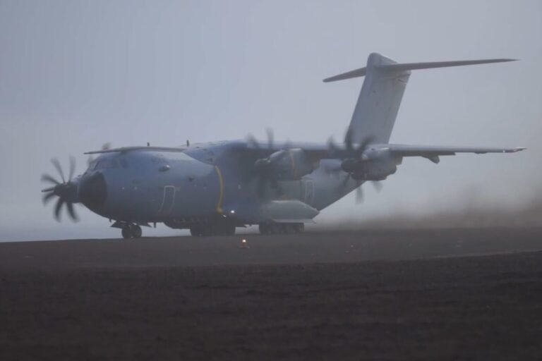RAF A400M lands Marines on remote Arctic island
