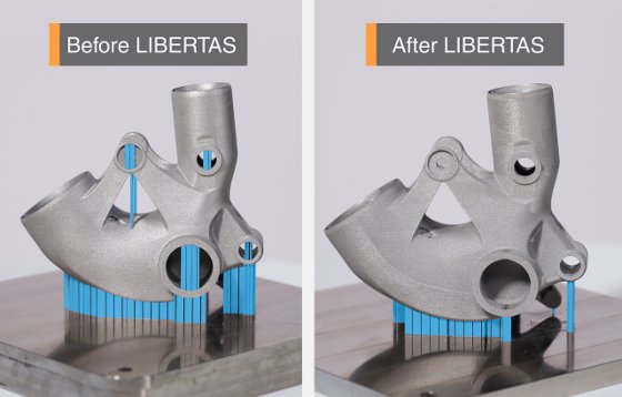 Renishaw Launches LIBERTAS Software to Reduce Supports and Improve Surface Finish in Metal AM Renishaw's LIBERTAS software dynamically adjusts scan parameters across different sections of a part, enabling engineers to print complex geometries with smoother downskin surfaces, and greatly reducing or eliminating the need for supports. Image via Renishaw.