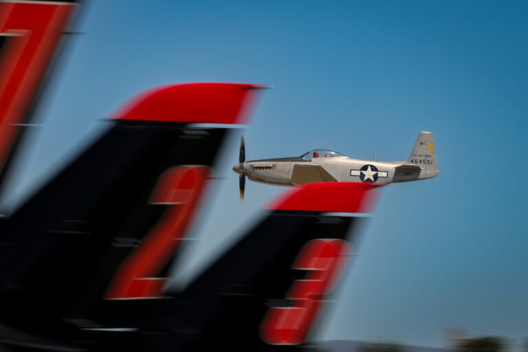 A P-51 Mustang performs at the 2025 Rumble Over the Redwoods airshow in Humboldt County, California. [Credit: Dunbar Airshows/Ross Smiley]