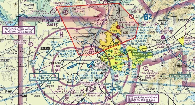 Wildfires in Spokane, Washington, are north of three major airports and still growing and uncontained as of Tuesday. [Credit: SkyVector/FAA]