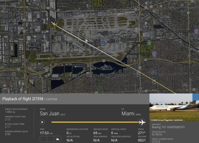 21 Air 767 overruns runway on landing in Miami Landing path of CSB7598 in Miami and subsequent runway overrun