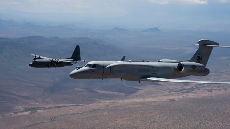 Air Force Retires EC-130H Compass Call U.S. Air Force EC-130H Compass Call aircraft formation flight with EA-37B